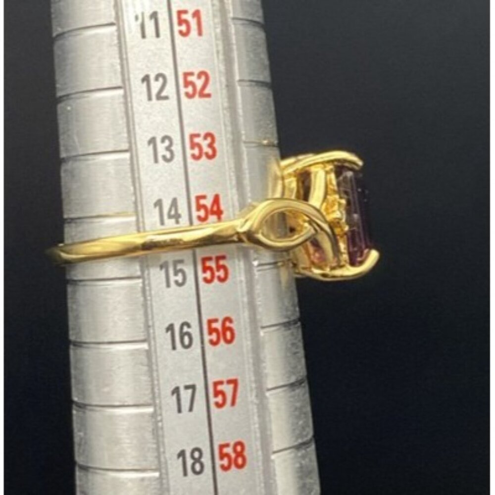 Emerald Cut Amethyst Ring CZ Accent 14k Yellow Gold Plated Size 7 Wt 3 Grams - Picture 11 of 13